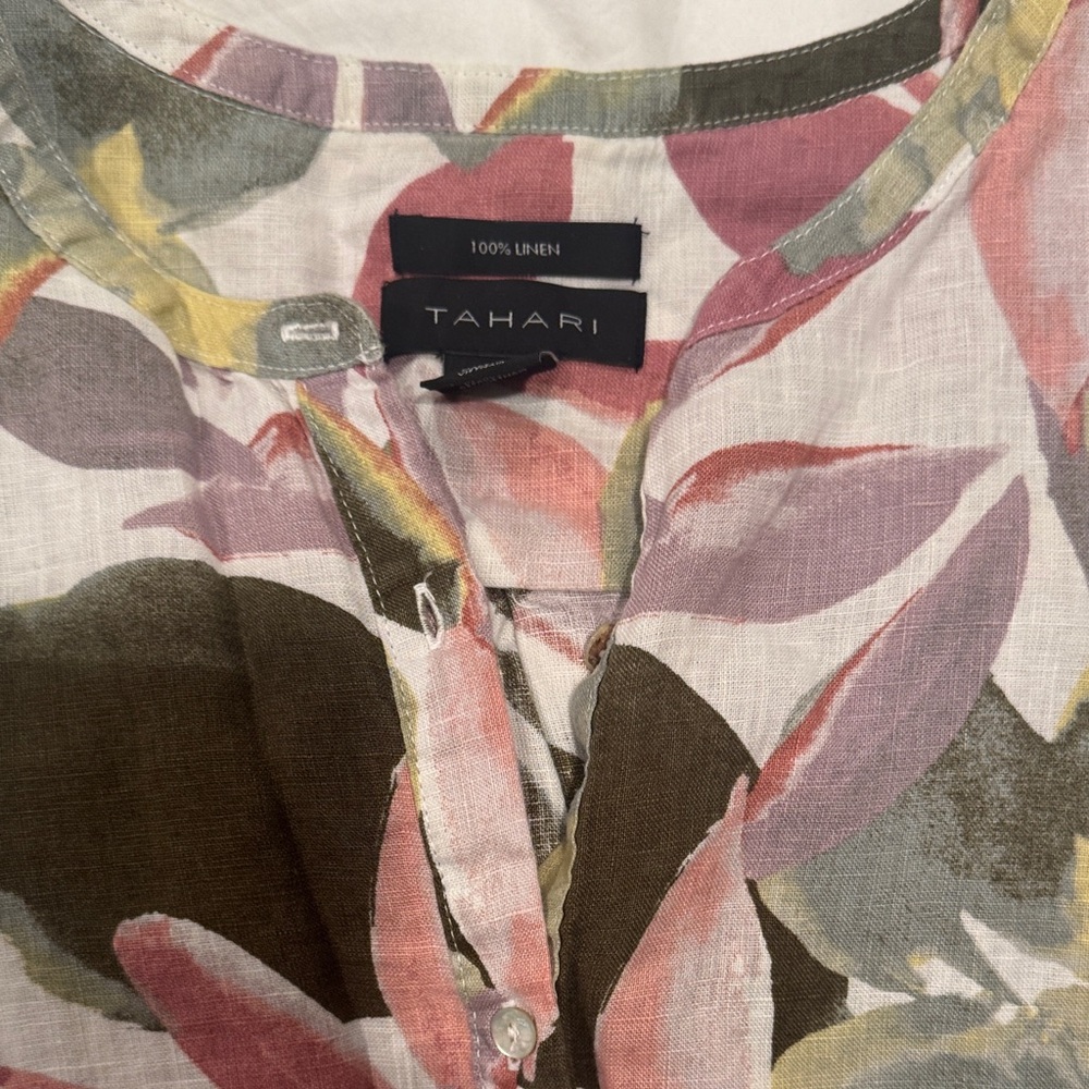 Tahari Multicolor Floral Linen Top